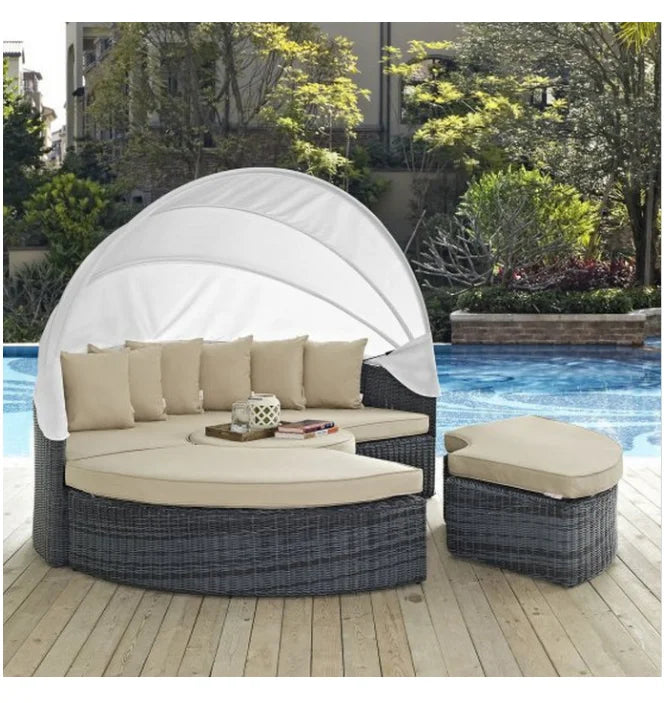 Cheap Outdoor Round Bed Rattan Daybed with Canopy