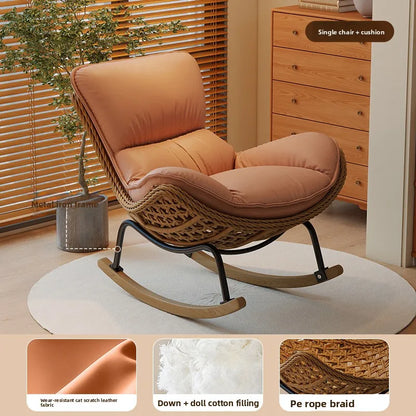 Woven Rattan Rocking Chair for Balcony Lazy Sofa with Comfortable Cushion Leisure Swivel Chairs for Living Room Lobster Chairs