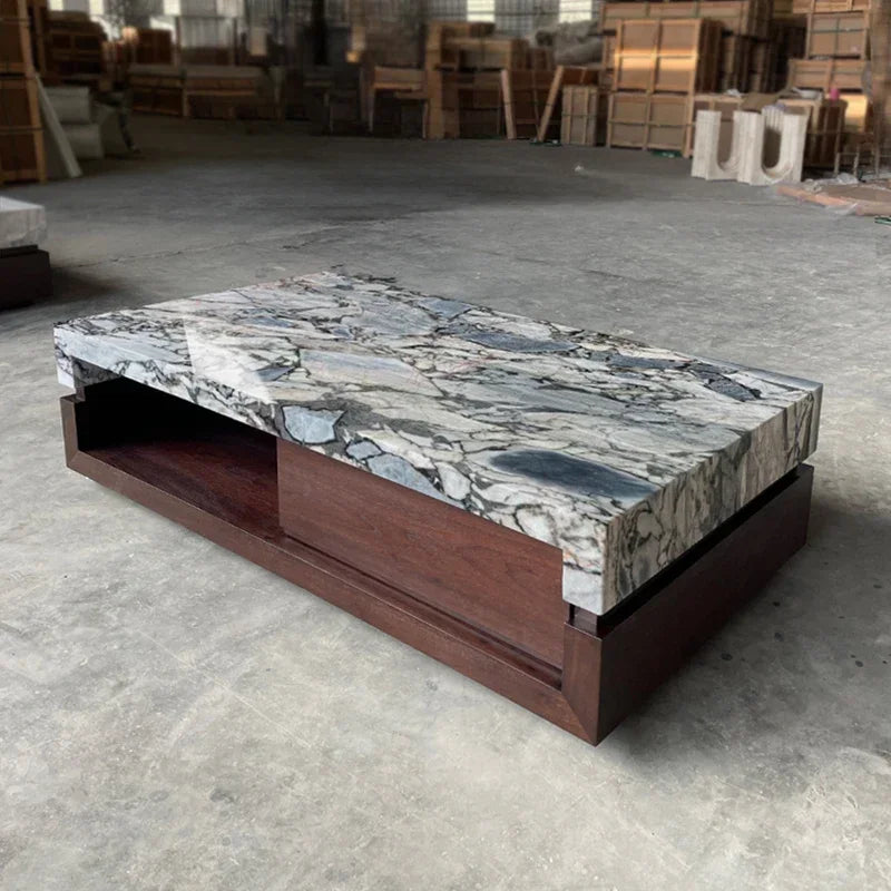 a163  Bulgari black marble luxury stone coffee table living room new walnut light luxury high sense