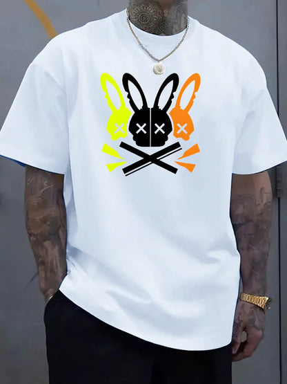 Men's casual round neck T-shirt with unique rabbit skull pattern - the perfect choice for summer