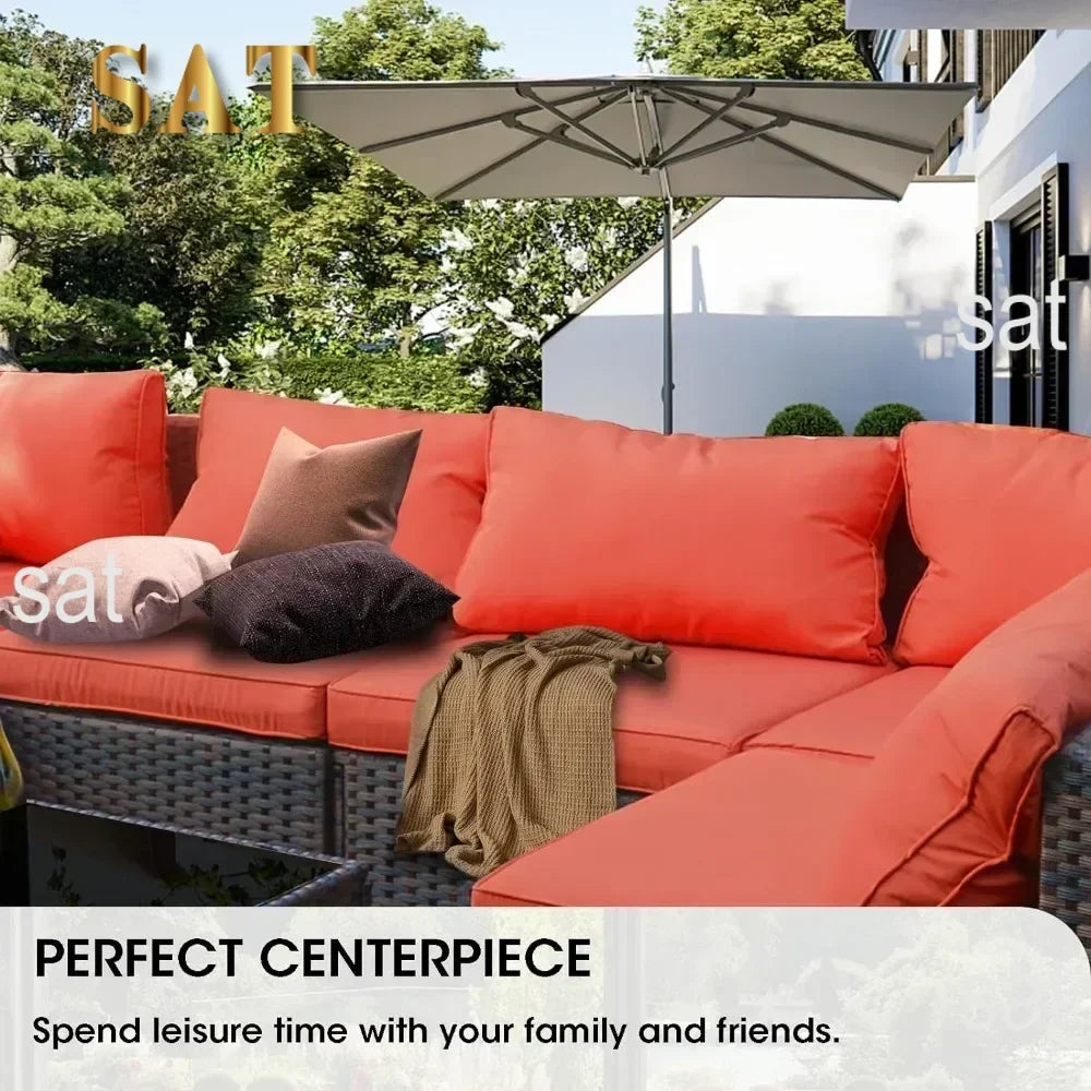 /Outdoor Furniture 7 Piece Sets with Fire Pit Table, Patio Couch Sectional with NoSlip Cushions and Cover, Outdoor Furniture S