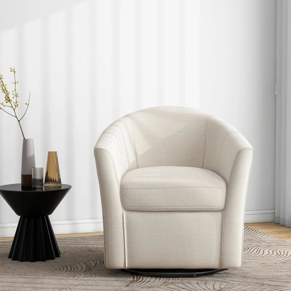Swivel Accent Chair Armchair, Modern Round Single Sofa Seating Comfy Reading Barrel Chairs for Living Room Bedroom (Beige, Set o
