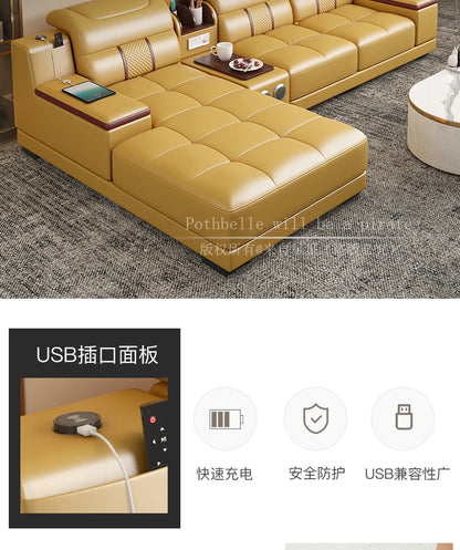 Leather Sofa Modern Simple Living Room Small Apartment Latex Storage Top Layer Leather Sofa