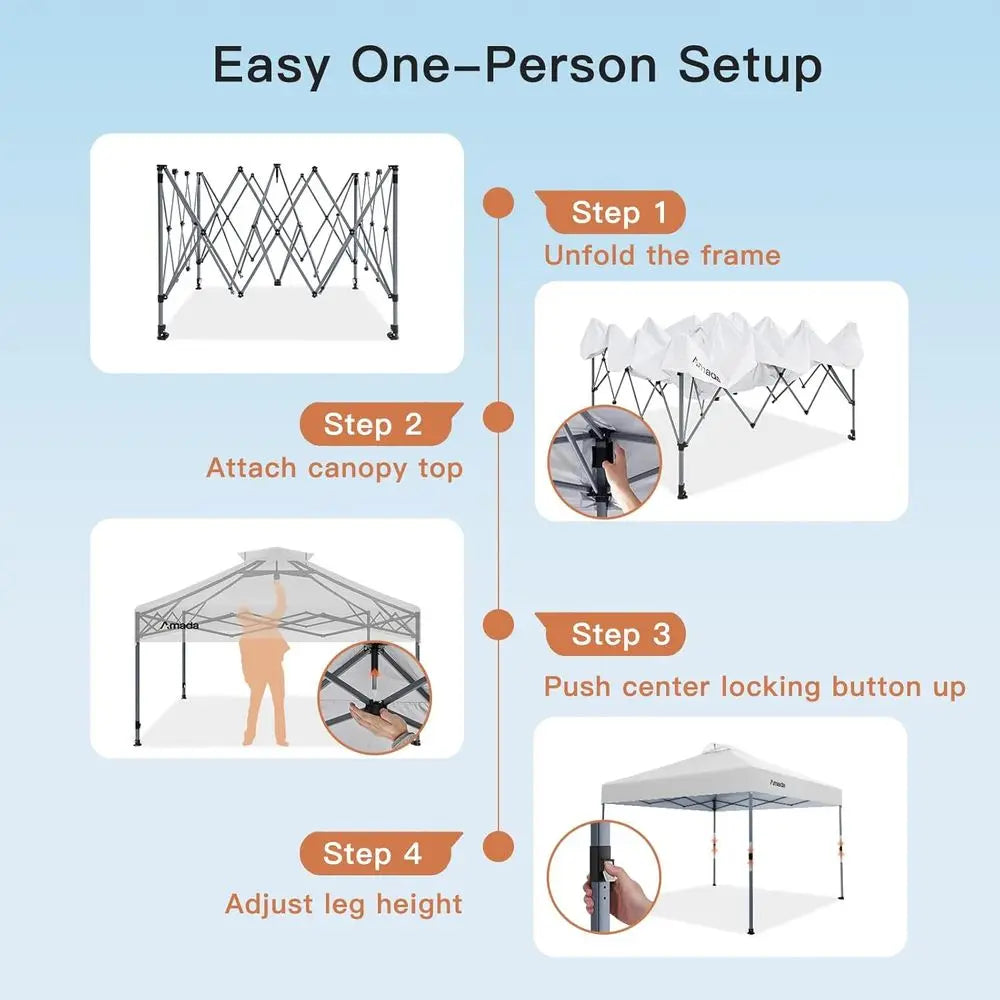 10x10 Center Lock Push Setup Outdoor Beach Tent with Carry Bag, 8 Stakes & 4 Sand Bags, Adjustable Shade Shelter