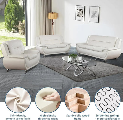 [Best Seller!]3 Piece Living Room Couch Set, Faux Leather Sofa Set, Modern Sofa Couch Set Living Room Furniture (Sofa+Loveseat+C