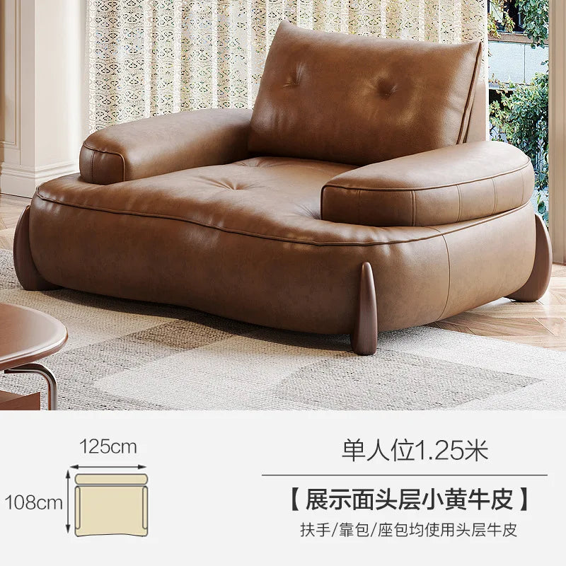 Leather sofa household living room modern brown small apartment curved creative sofa