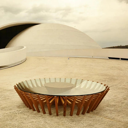 Table à thé ronde minimaliste italienne en bois massif Table à thé en verre de Style silencieux minimaliste Post-moderne