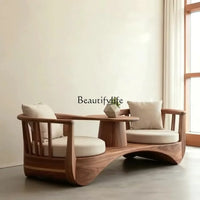 44North American black walnut solid wood double one-piece chair new Chinese simple fabric chaise longue