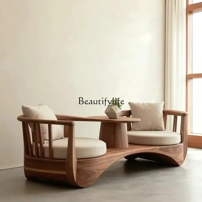 44North American black walnut solid wood double one-piece chair new Chinese simple fabric chaise longue