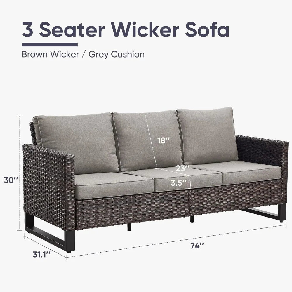 Outdoor Couch Patio Furniture: Wicker Patio Sofa with Deep Seat High Back, 800Lbs Weight Capacity Oversize Outdoor