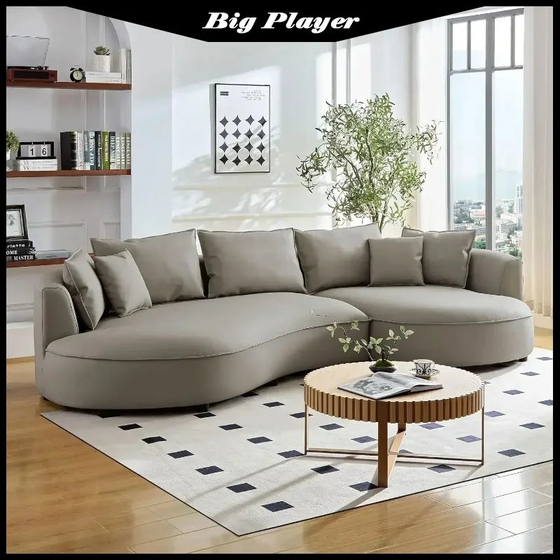 Modern Curved Sofa Couch, Upholstery Boucle Sofa With Pillows, Right Hand Facing Sectional Boucle Fabric Couch
