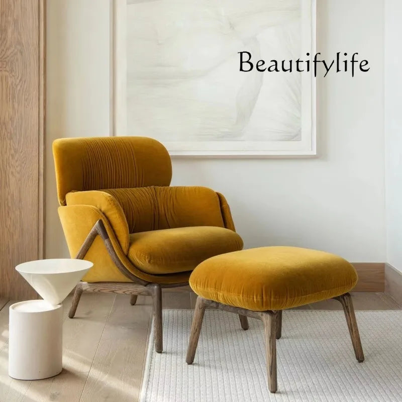 More Design Cheap Wholesale Modern Simple Velvet Comfortable Fabric Casual Reclining Wooden Lounge Living Room Chair