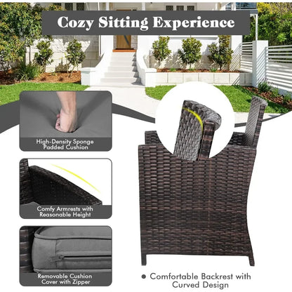 3 Piece Outdoor Bistro Set, PE Wicker Patio Conversation Set with Side Storage Table with Door, Soft Cushions and Pro