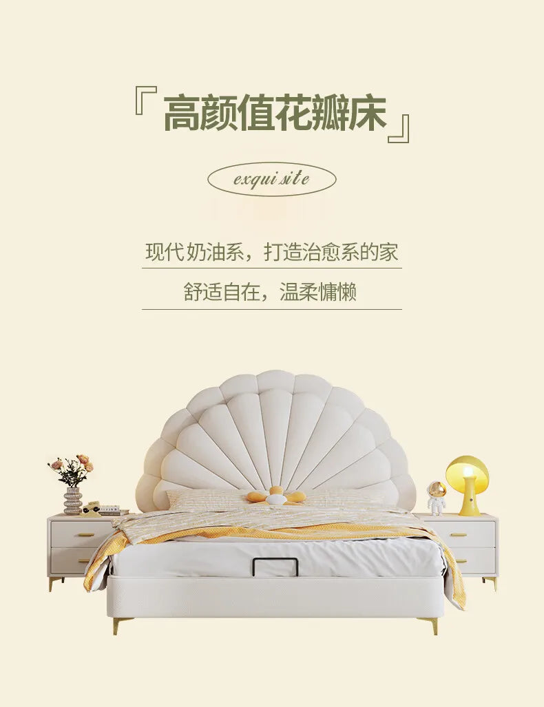 cheap Luxury Leather Princess Petal Bed with LED Lights queen bed frames 120x200cm 135x200cm 150x200cm 180x200cm Beds Furniture