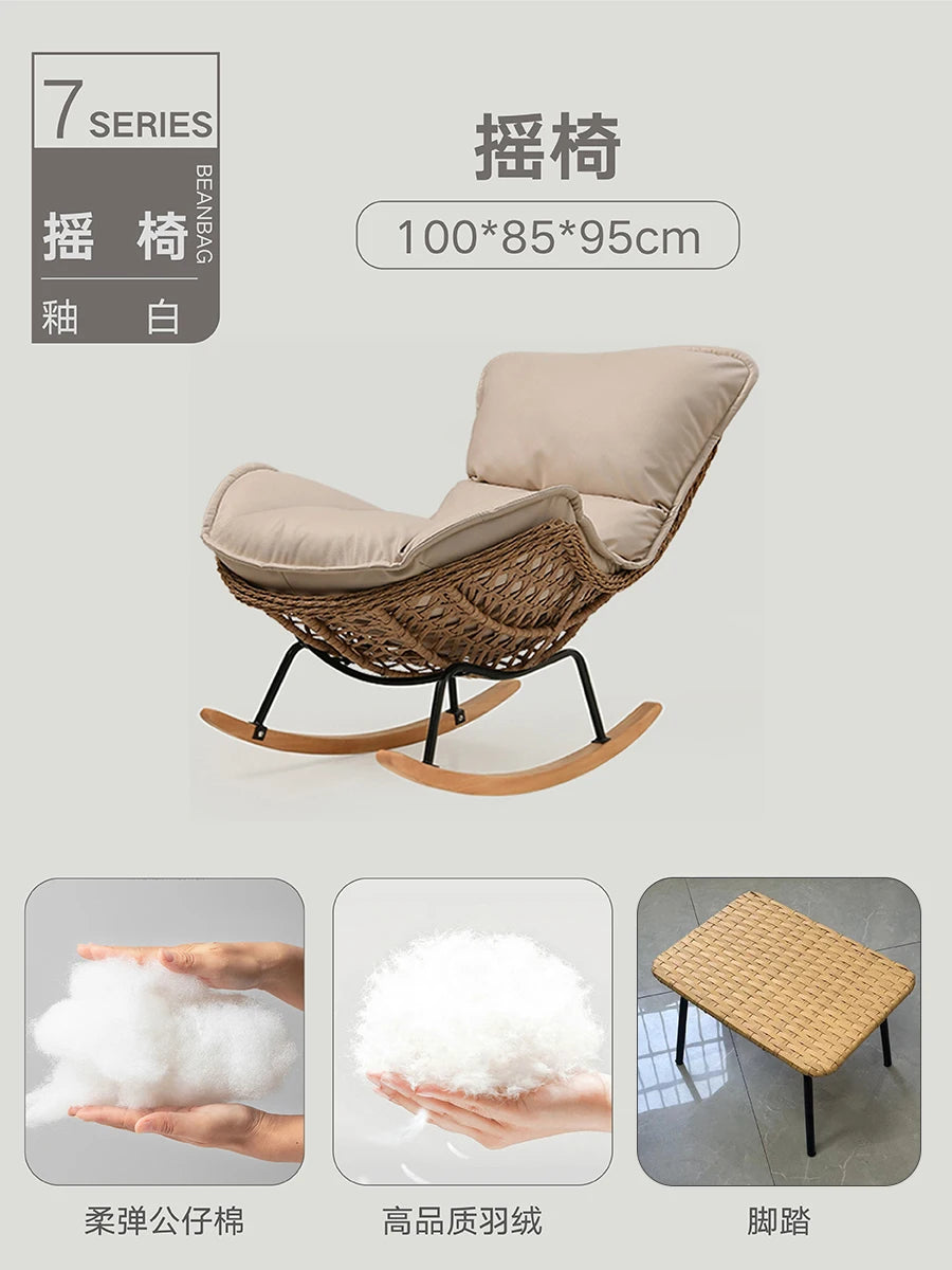 Woven Rattan Rocking Chair for Balcony Lazy Sofa with Comfortable Cushion Leisure Swivel Chairs for Living Room Lobster Chairs