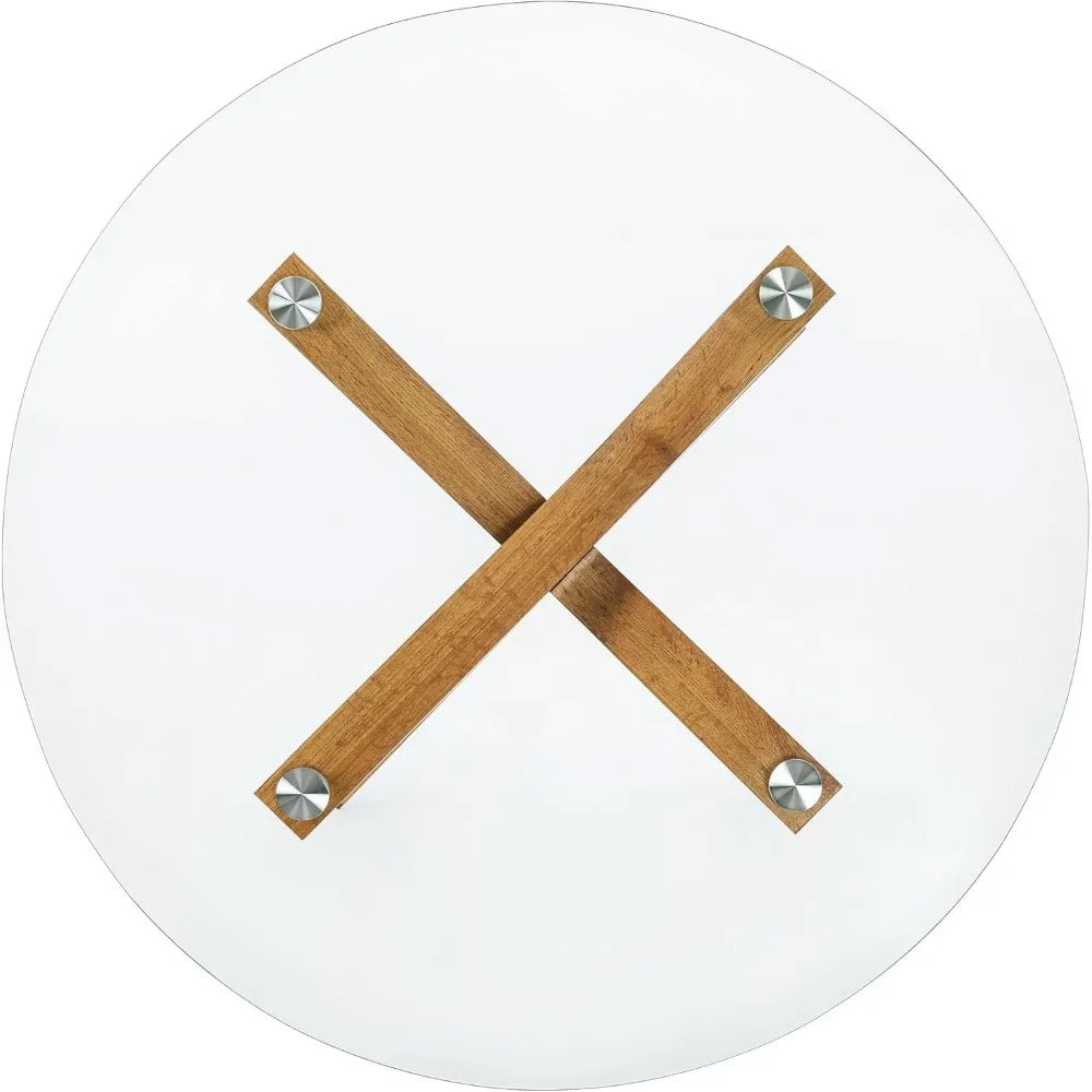 Round Glass Coffee Table, 31.5 in Clear Accent Table Cocktail Table with MDF Leg and Tempered Glass Top