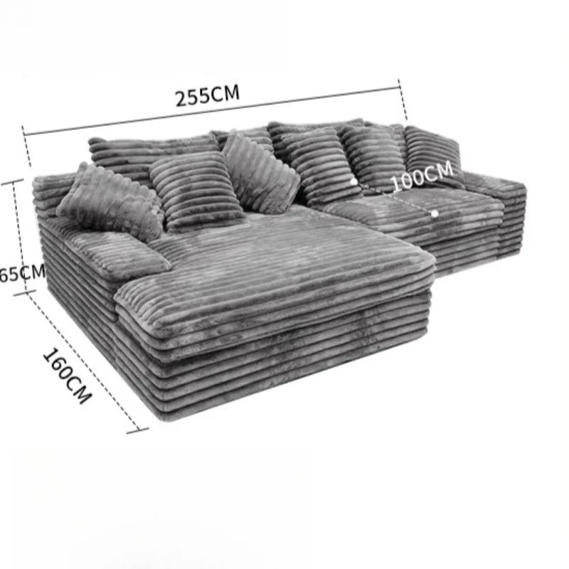 Vacuum Compressed Comfy Corduroy Fluffy Sofa Set Furniture Living Room Modular Couch Modern L Shape Sectional Sofa