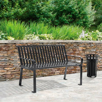 Four Ft Outdoor Park Bench, With Back Vertical Steel, 600 Lbs Capacity Black, Unassembled Heavy Duty Commercial