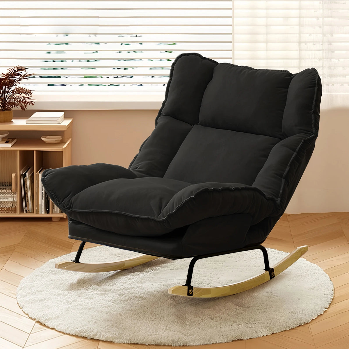 Adjustable Backrest Rocking Chair Wide Seat Living Room Rocker for Comfortable Relaxation