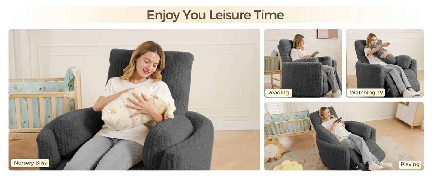 TODRANI Power Swivel Glider Rocking Recliner Nursery Chair with 2 Pillows, Reclining Chair with Type - C & USB Charger Ports