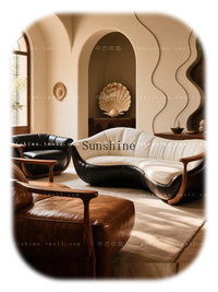 Medieval black and white leather solid wood curved sofa can be customized