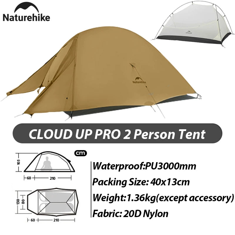 Naturehike Cloud Up Pro Tent 1 2 Person 20D Ultralight Portable Waterproof Camping Tent Outdoor Hiking Travel Backpacking Tent