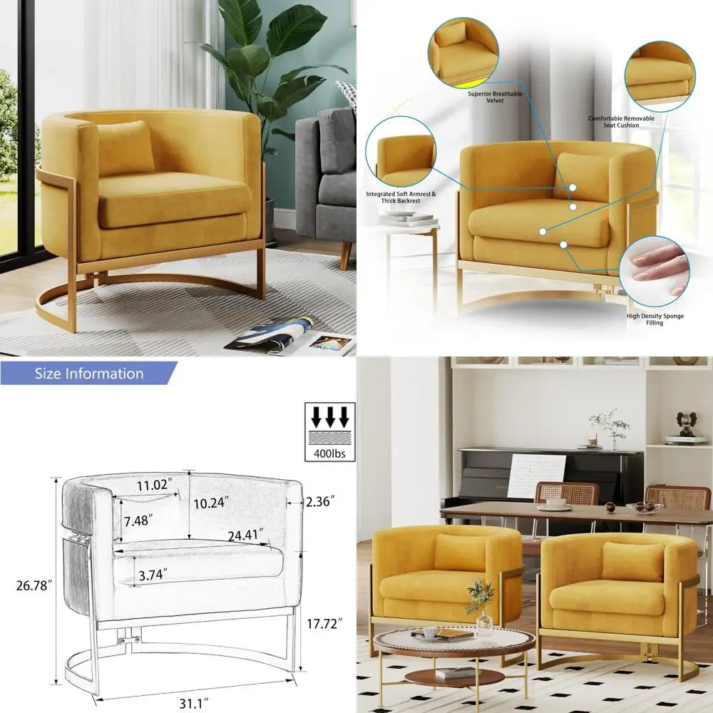 velvet upholstered barrel-back accent chair for modern living rooms, mid-century inspired lounge sofa, tub-style club side chair