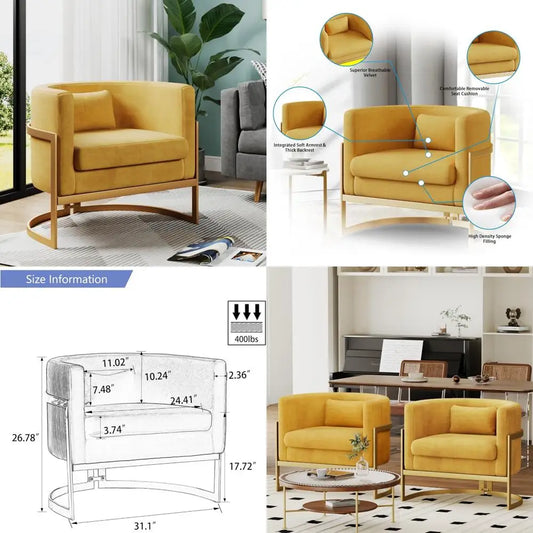 velvet upholstered barrel-back accent chair for modern living rooms, mid-century inspired lounge sofa, tub-style club side chair