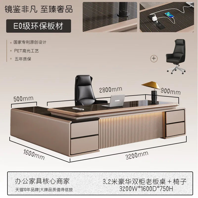 luxury Computer Office Desk Standing L Shaped Writing Boss Table Lift Up Table Gaming Sedentary Filing Cabinet Boss Furniture