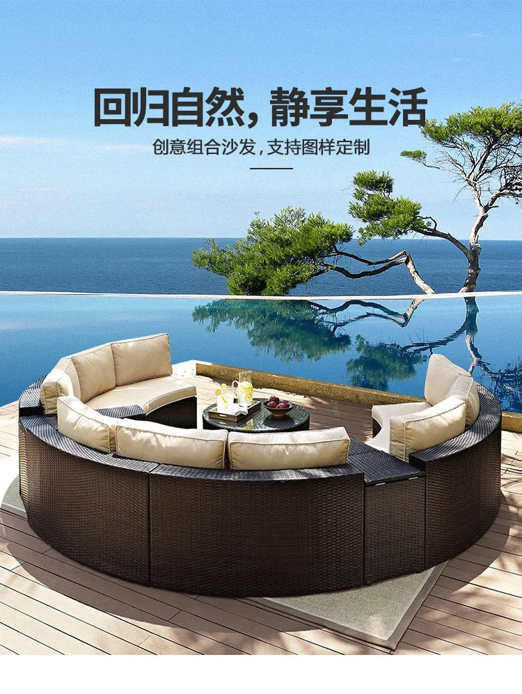 ssE1001 Outdoor Living Room Rattan Sales Office Garden Courtyard Leisure Rattan Chair Lobby Sofa Coffee Table Furniture Combinat