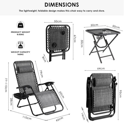 Homfa Garden Sun Lounger Set with Table Folding Adjustable Zero Gravity Recliner Chair Seat Indoor/Outdoor