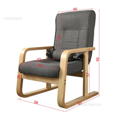 Solid Wood Living Room Designer Leisure Chair Balcony Bedroom Dormitory Fold Recliner Home Furniture Office Backrest Armrests