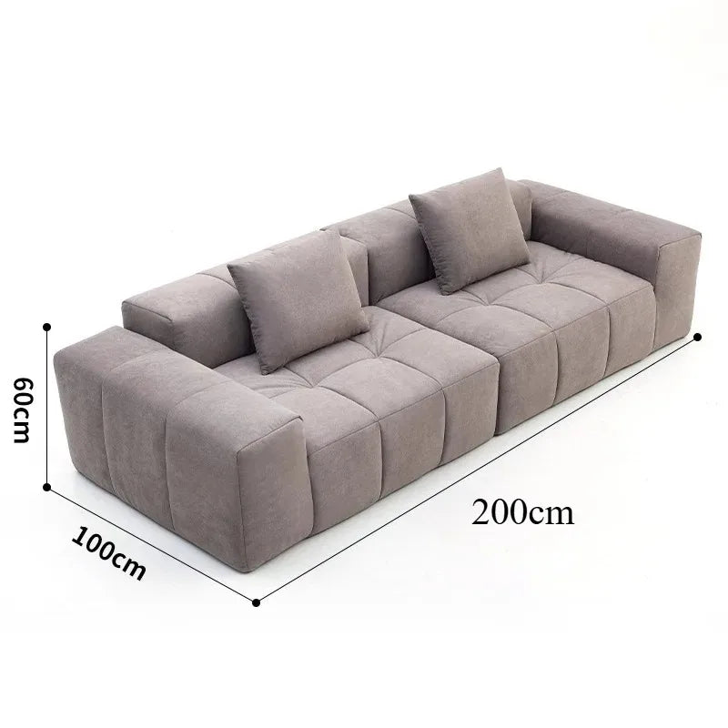 Full Sponge Compressed Fabric Sofa Modern Simple Living Room Couch Tofu Block Sofa Small Apartment Straight Row Combination Sofa