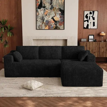 Cloud Couch Sectional Modular Sofa, 103 Comfy Black L Shaped Boneless Couches for Living Room, Deep Seat Plush Corduroy Couch Se