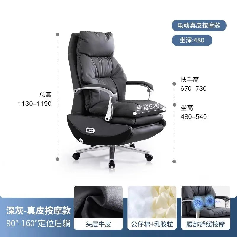 AOLIVIYA Top Layer Cowhide Electric Executive Chair for Home Office Comfortable Computer Swivel Chair Business President Reclini