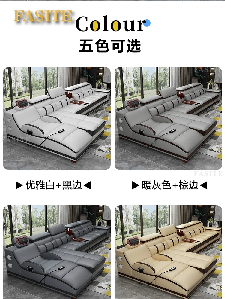 Massage sofa minimalist top layer cowhide home living room Italian minimalist leather art