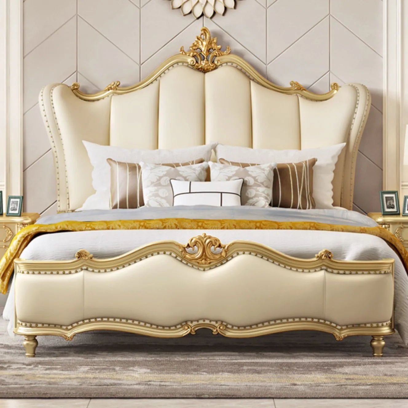 American light luxury solid wood bed, master bedroom luxury European leather double 1.8 meters court princess simple European