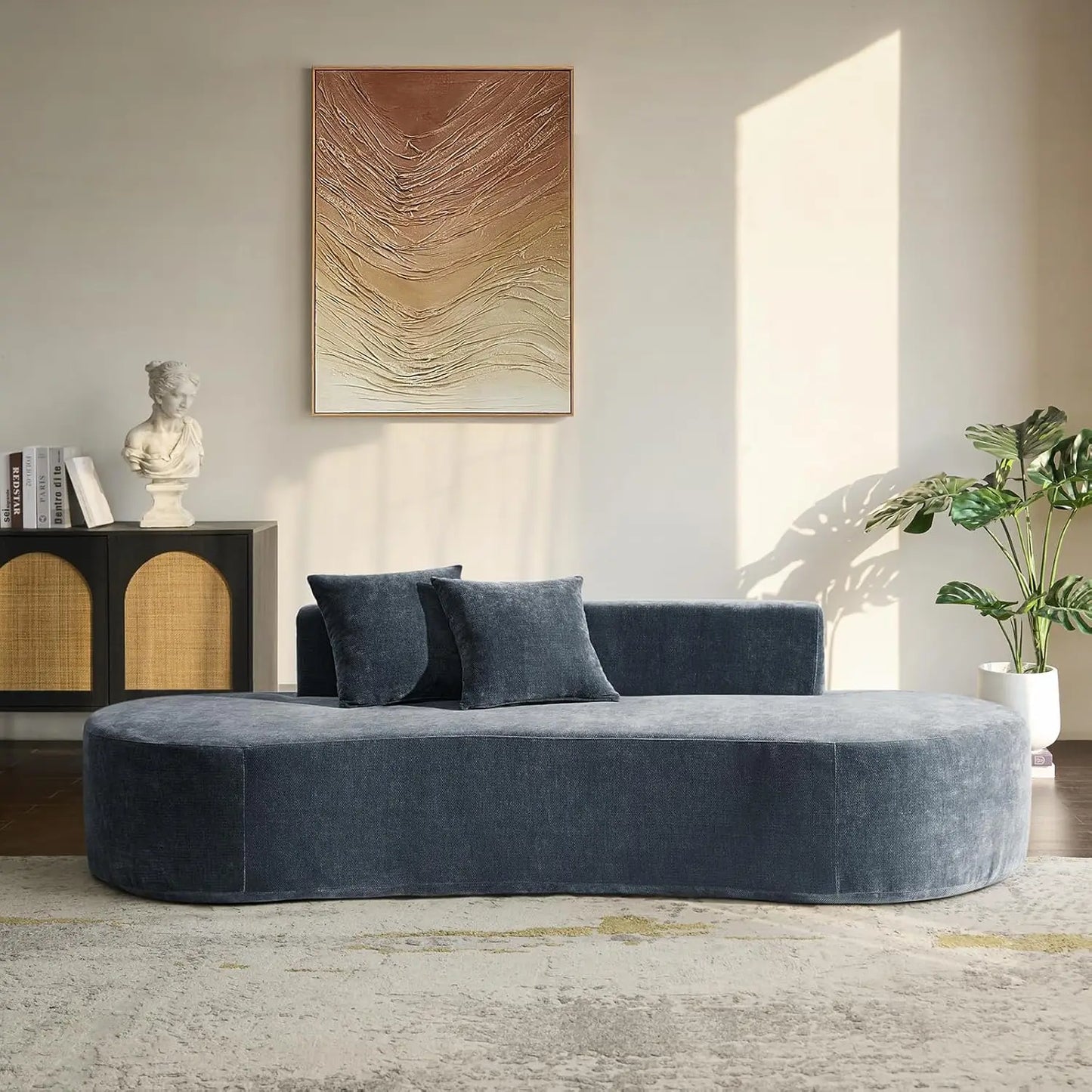 94.5" Boneless Sofa with 2 Pillows, 3 Seater Compressed Foam Sofa with Half Moon Design & Deep Seat, No Assembly, Customized