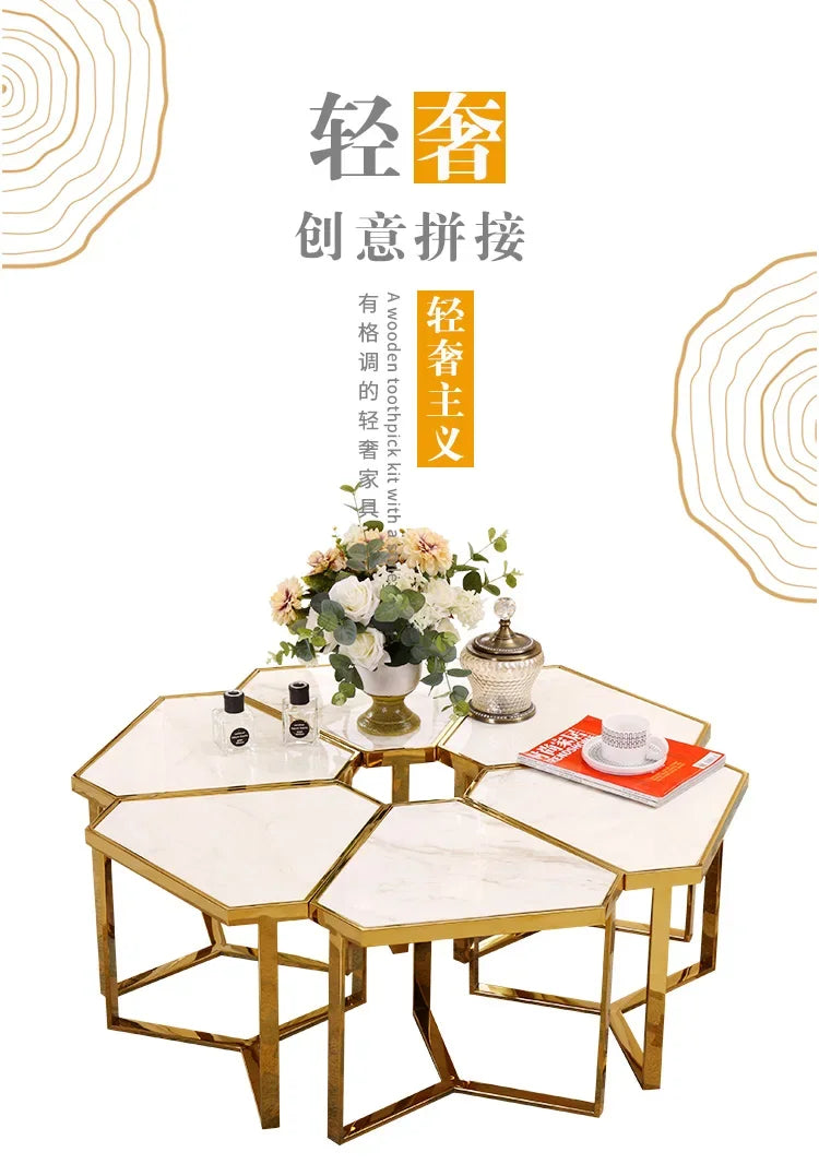 Creative Simple Modern Stainless Steel Marble Coffee Table Living Room Coffee Table Side Table