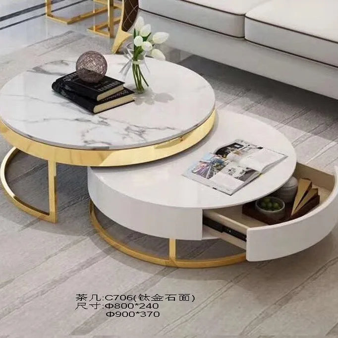 Fashion Internet celebrity marble round coffee table size apartment can be stored