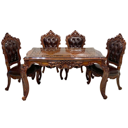 European-style all-solid wood dining table and chairs, living room, luxury villa home square table, French glass dining table, A