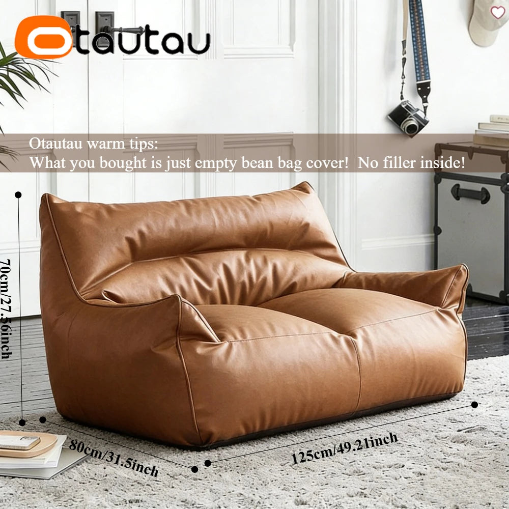 OTAUTAU 1-2 Seat Faux Leather Bean Bag Cover Couch Armchair Pouf Beanbag Cover SF433【No Filler!Need Buy Filler Yourself !】