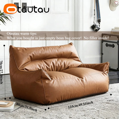 OTAUTAU 1-2 Seat Faux Leather Bean Bag Cover Couch Armchair Pouf Beanbag Cover SF433【No Filler!Need Buy Filler Yourself !】