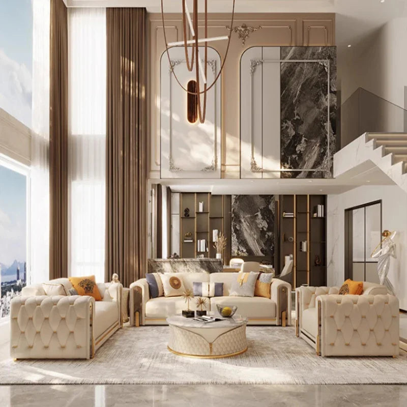 Elegant Luxury Modern Sofa Designs Royal Set Designer Leather Sofa Lounge Loveseat Divano Soggiorno Living Room Furniture