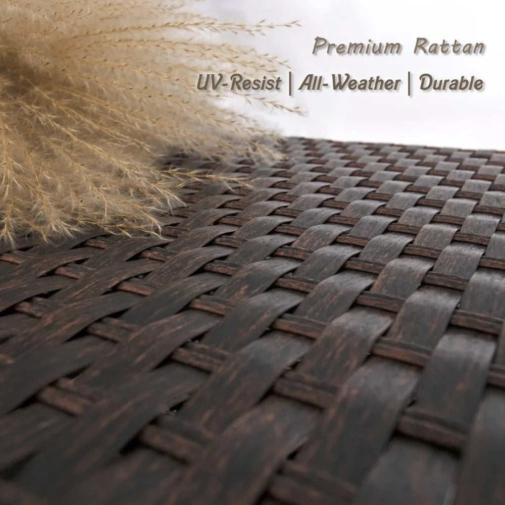 3 Piece Outdoor Rattan Patio Porch Furniture Sets,Wicker Chairs with Table,Garden Lawn Pool,Brown