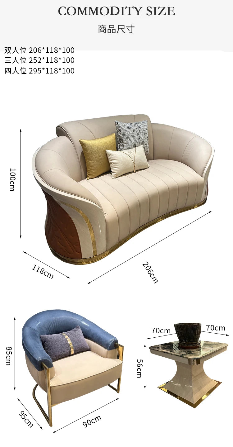 *Italian light luxury leather sofa post-modern model room large apartment high-end