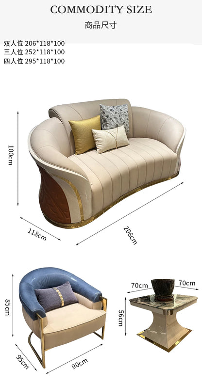 *Italian light luxury leather sofa post-modern model room large apartment high-end
