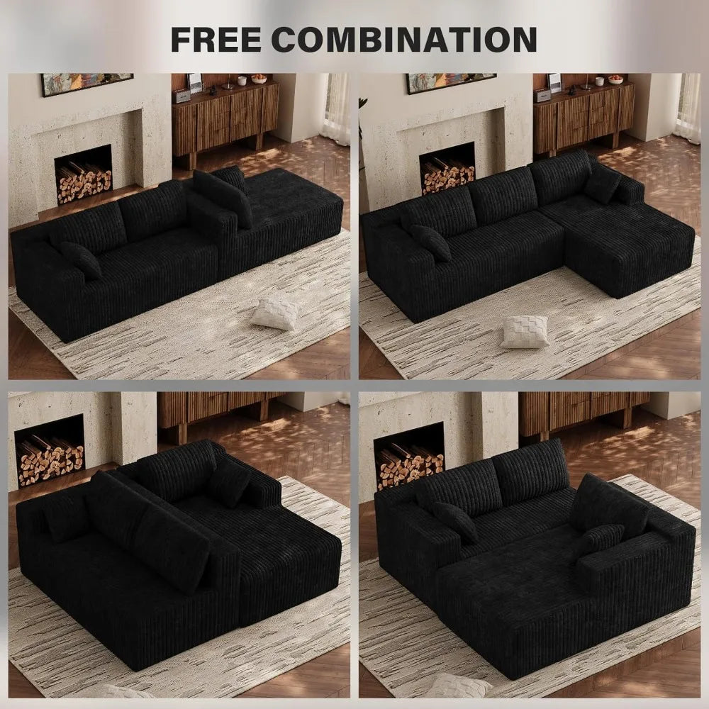 L Shaped Sectional Sofa, Modern Deep Seat Modular Cloud Couch with Right Chaise, No Assembly Needed, Black