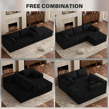L Shaped Sectional Sofa, Modern Deep Seat Modular Cloud Couch with Right Chaise, No Assembly Needed, Black