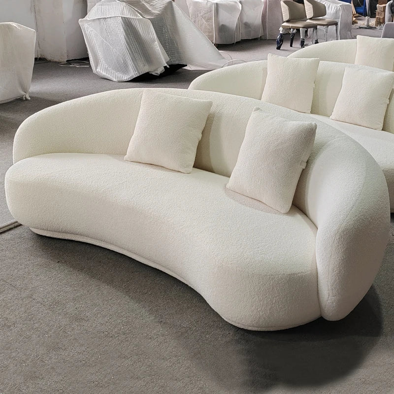 &Modern Villa Living Room Single Three Person Sofa Set Household Beige Lamb Fabric Cashew Nut Arc Creative Sofa